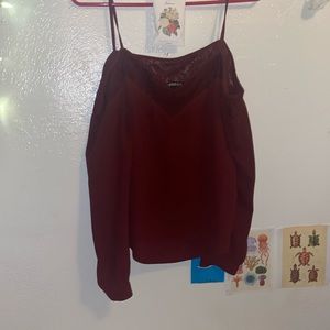 Small burgundy off the shoulder blouse lace detailing